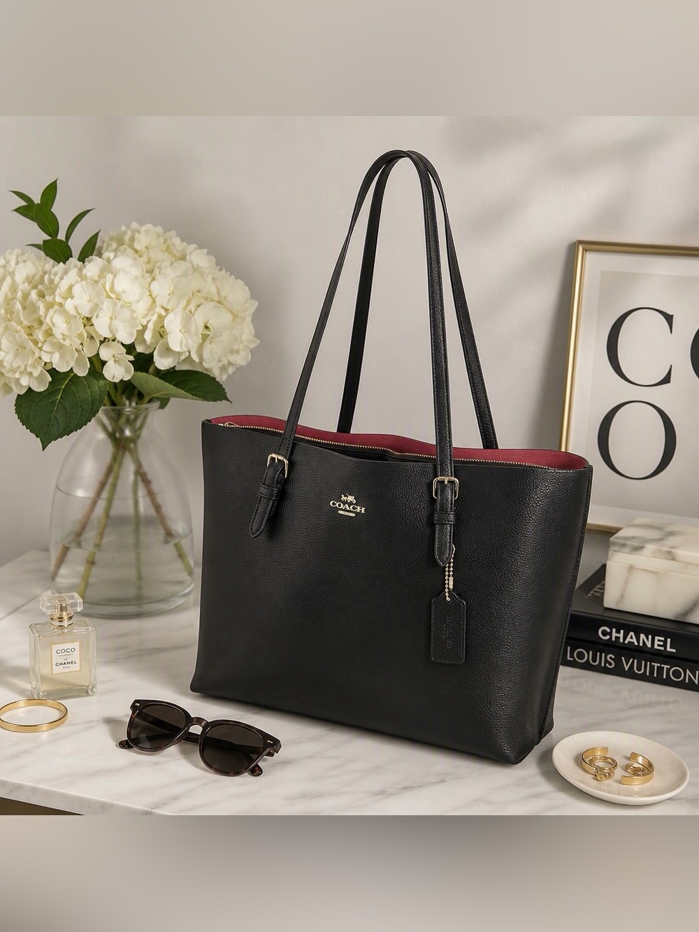 Coach Mollie Tote Bag in Black/ True Red 1671